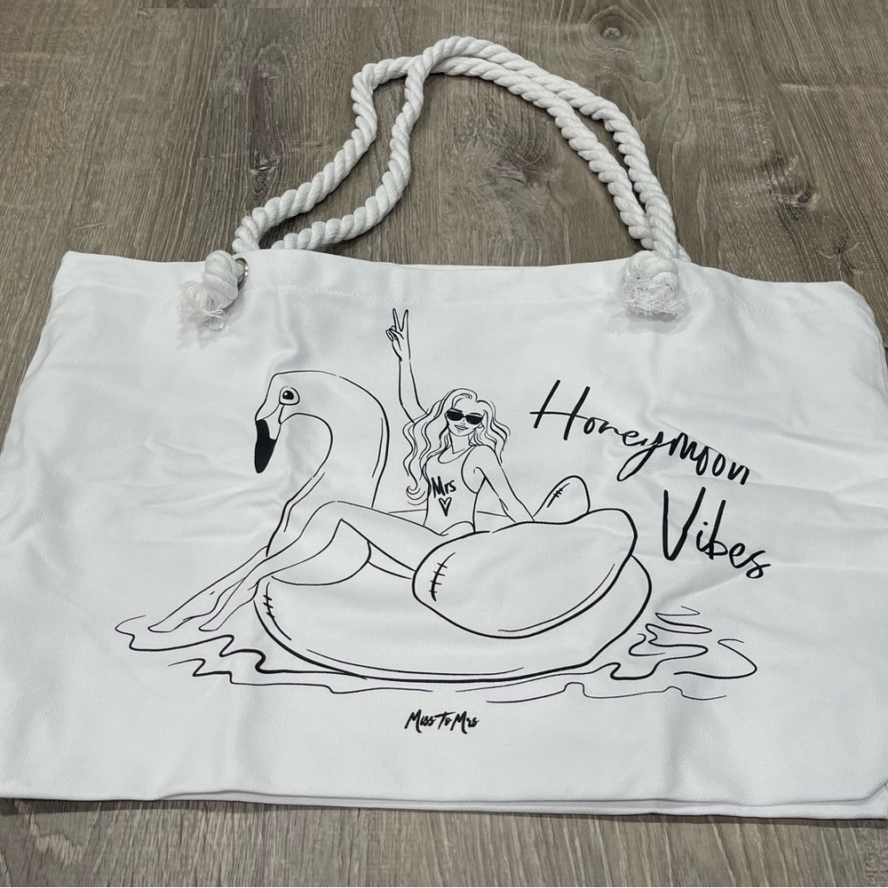 New Honeymoon Vibes Canvas Beach Tote Miss to Mrs J27